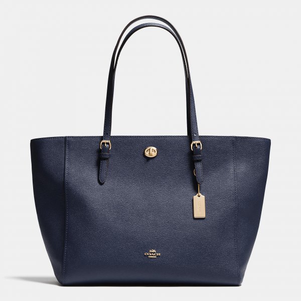 New Leather Coach Turnlock Tote In Crossgrain Leather | Women - Click Image to Close